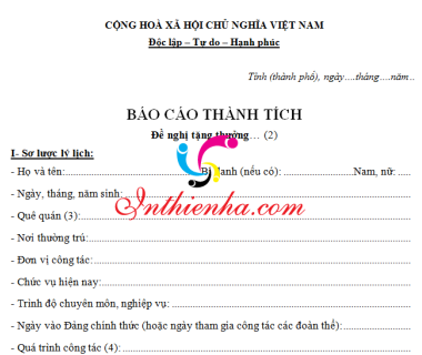 Mẫu Báo cáo thành tích mới nhất năm 2021 được dùng nhiều nhất