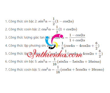 Công thức lượng giác hạ bậc cos2x , sin2x lớp 10