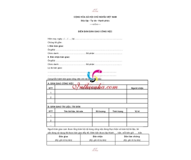 Mẫu biên bản bàn giao [Công việc][Tài sản][Hàng hóa][Tài liệu] 2021