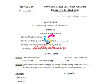 Mẫu Quyết định khen thưởng mới được sử dụng nhiều nhất 2021