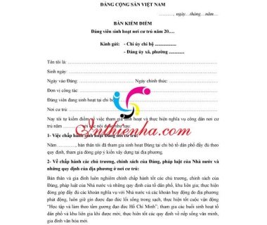 Mẫu bản kiểm điểm đảng viên sinh hoạt nơi cư trú mới nhất 2021