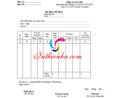 In Sổ kho giá rẻ lấy ngay tại Hà Nội/ Mẫu Sổ kho Thông tư 133 và 200