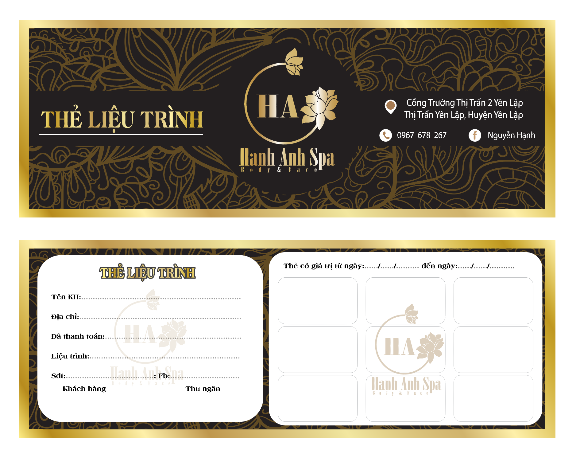 in thẻ liệu trình spa