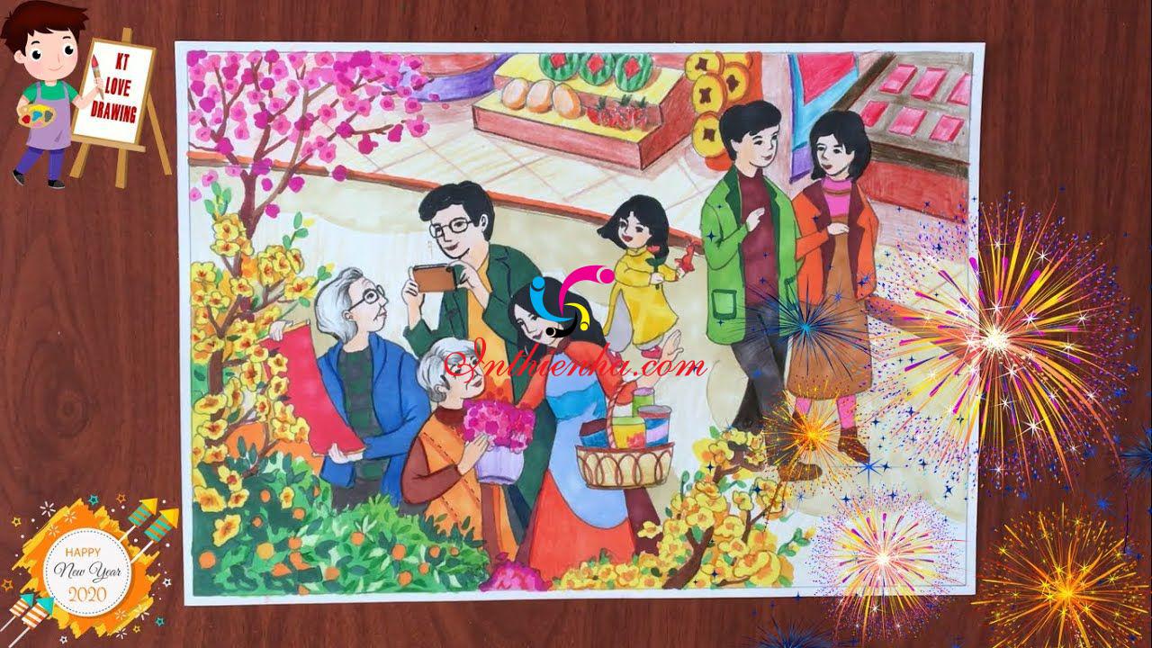 Vẽ tranh về đề tài lễ hội đẹp đơn giản và ý nghĩa của người Việt Nam