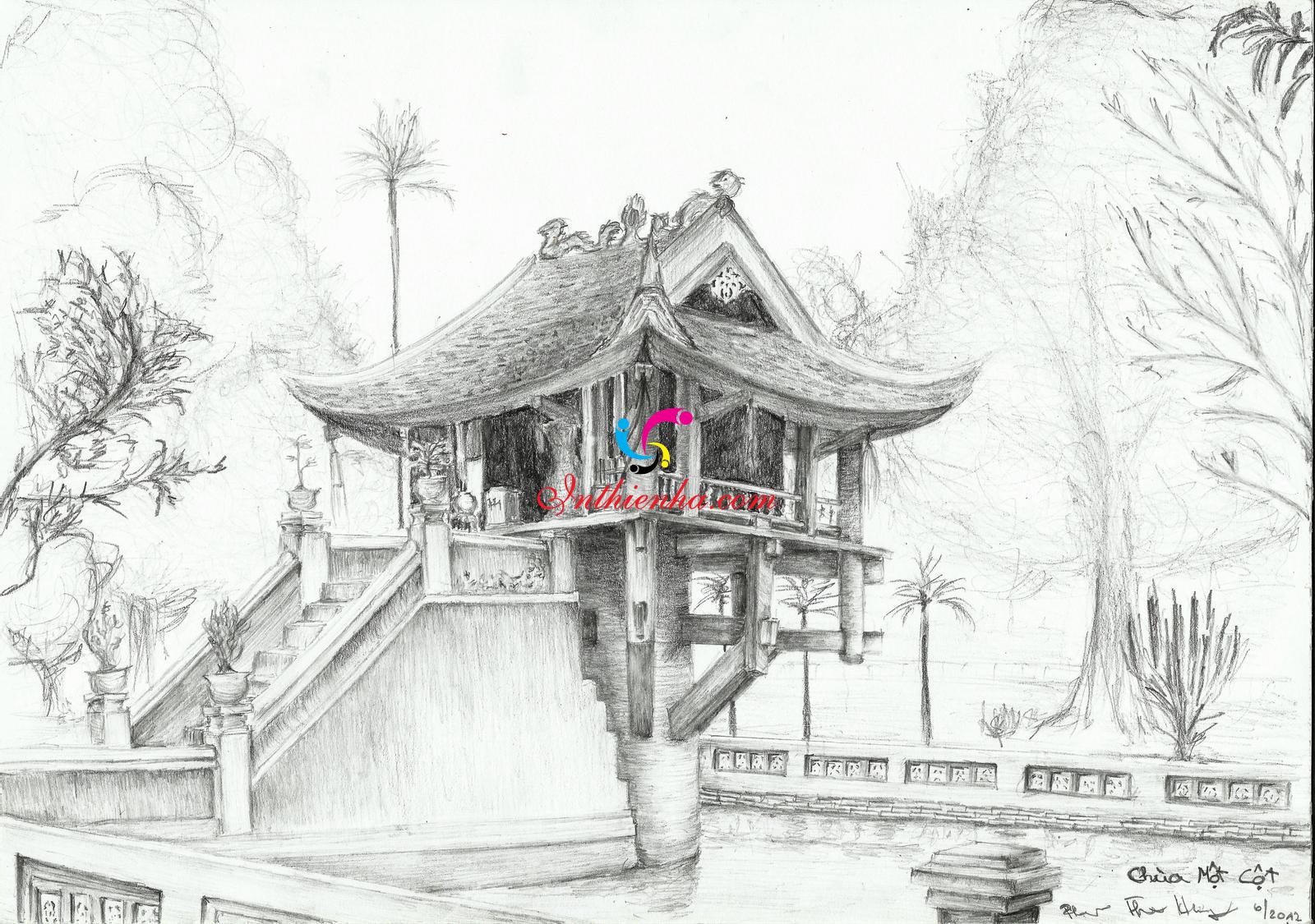 Hướng dẫn Vẽ tranh phong cảnh chùa một cột theo phong cách đơn giản nhưng  tinh tế
